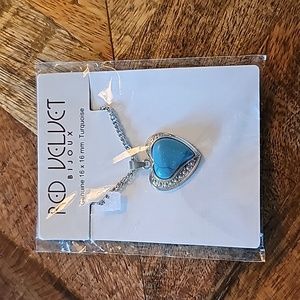 Genuine turquoise heart pendant necklace silver tone